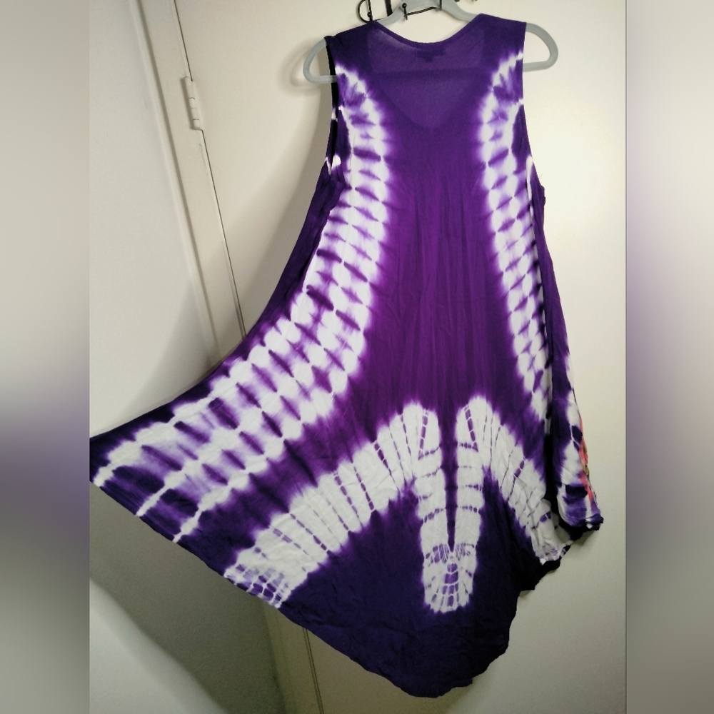 Bella Moda (Plus Size) Multicolored Tie Dye Butterfly & Floral Print Tank Dress - Picture 7 of 7